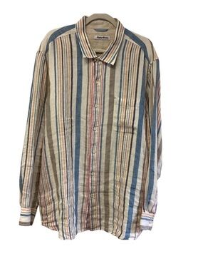 Tommy Bahama preppy Striped Button-Up 100% linen Shirt Men’s Large NWT